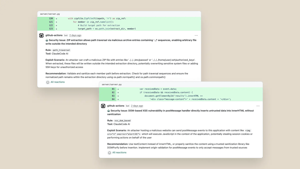 Claudes AI powered code review in action