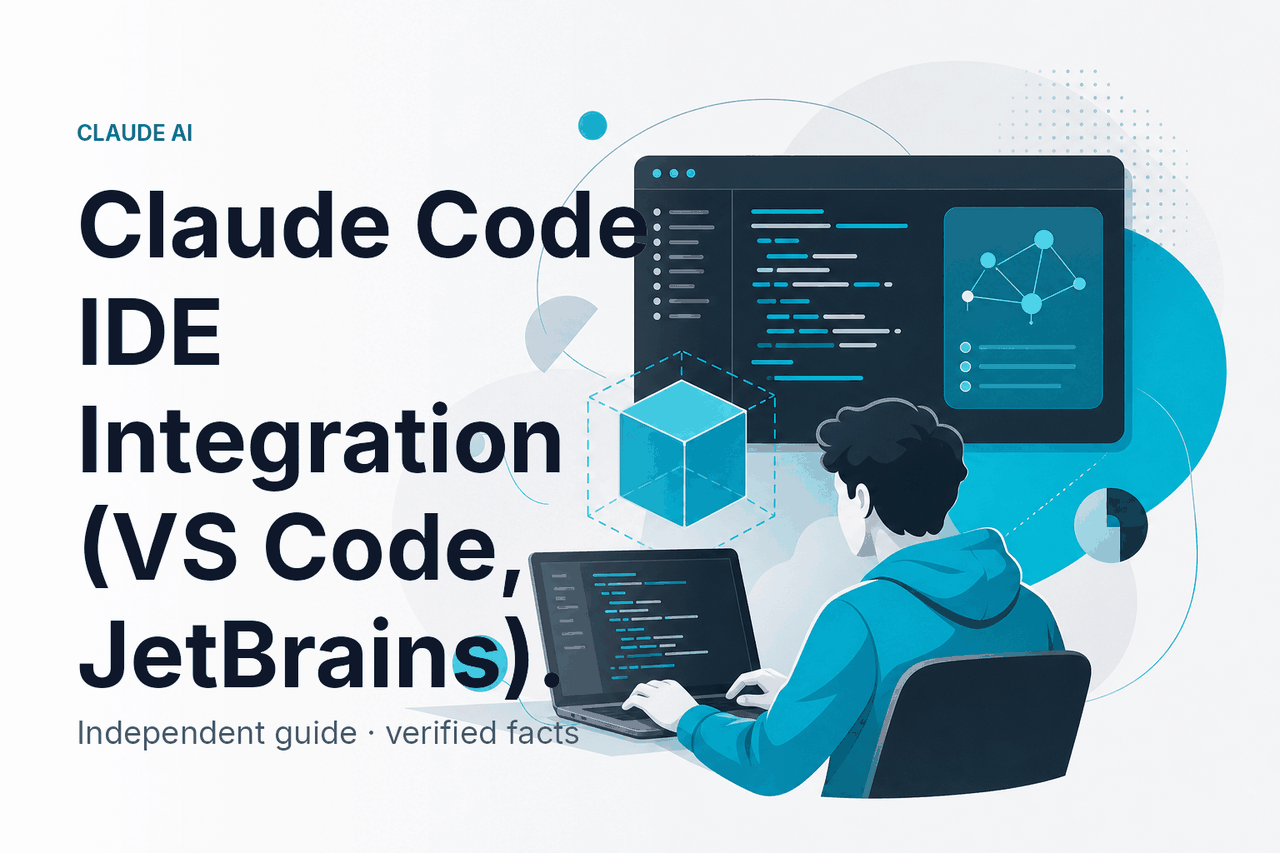 Claude Code IDE Integration (VS Code, JetBrains) — hero illustration.