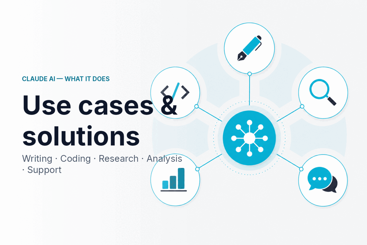 Claude AI use cases — writing, coding, research, support, analysis.